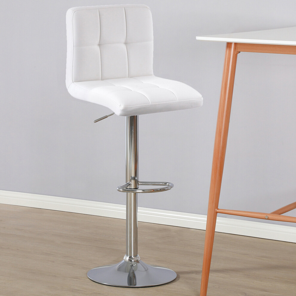 (PU Leather White) Charles Jacobs Cube Style Adjustable Breakfast Bar Stool with Footrest