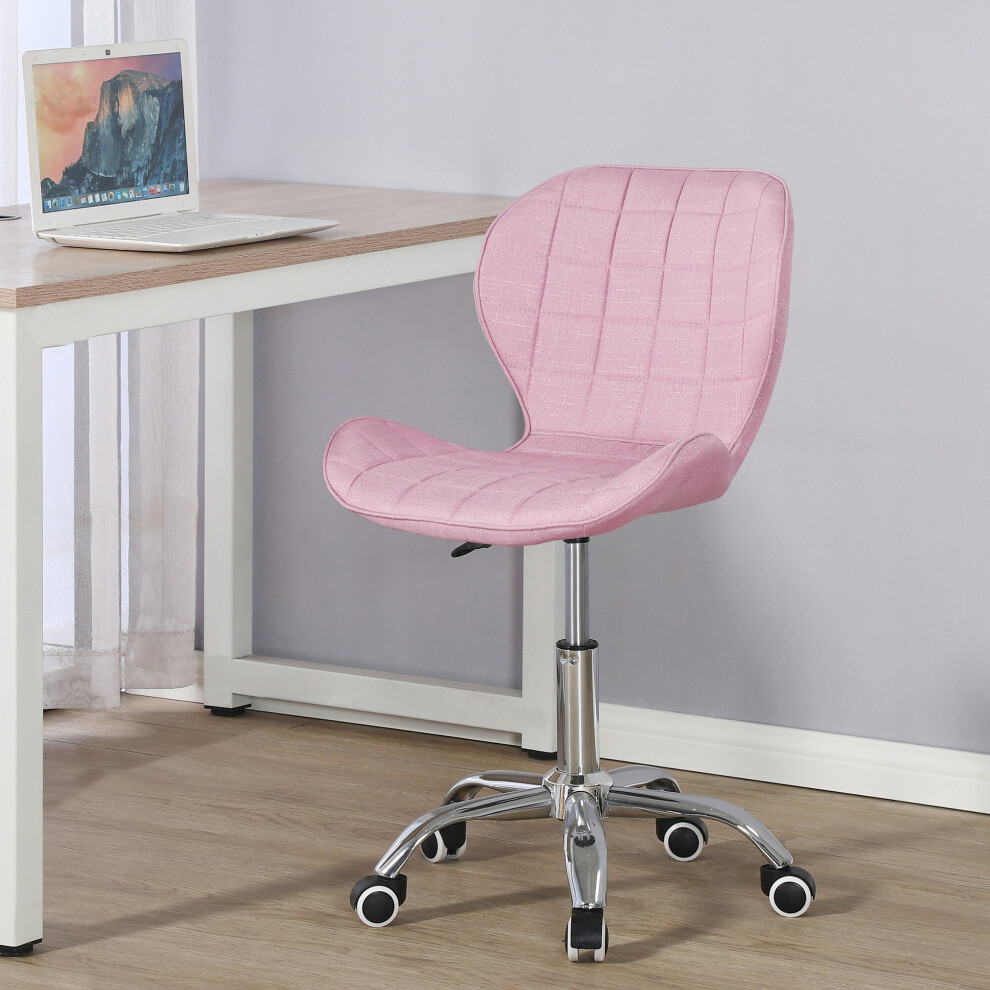 Charles Jacobs ( Fabric) Adjustable Swivel Chair | Office Chair With Chrome Wheels Pink
