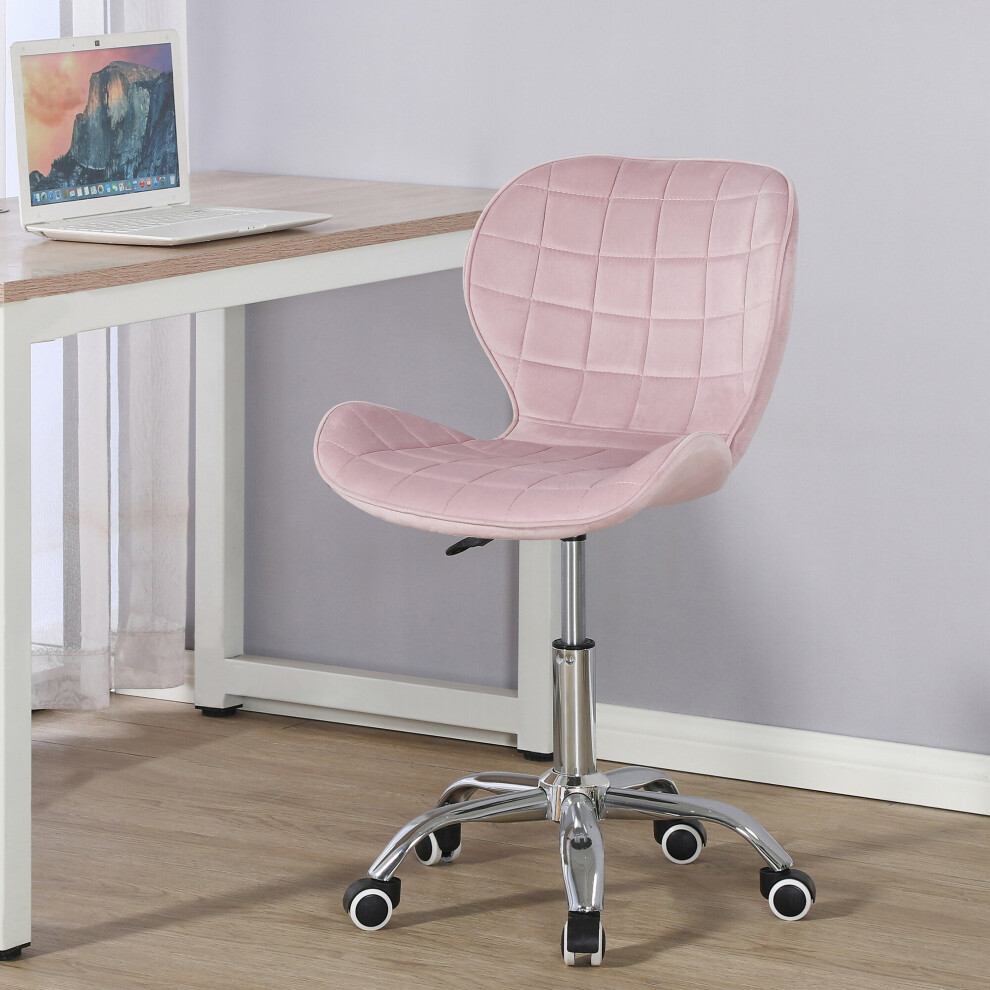 (Pink Velvet) Charles Jacobs Adjustable Swivel Chair | Office Chair With Chrome Wheels