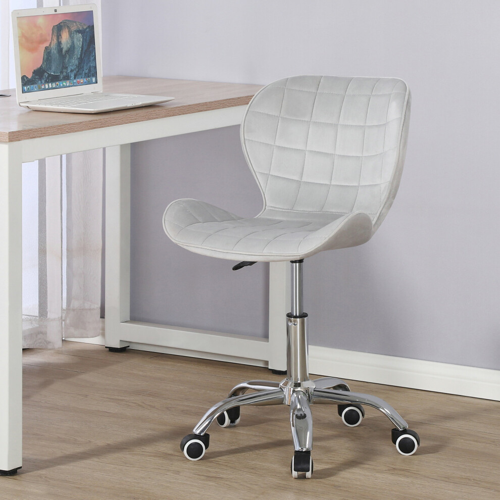 (Grey Velvet) Charles Jacobs Adjustable Swivel Chair | Office Chair With Chrome Wheels