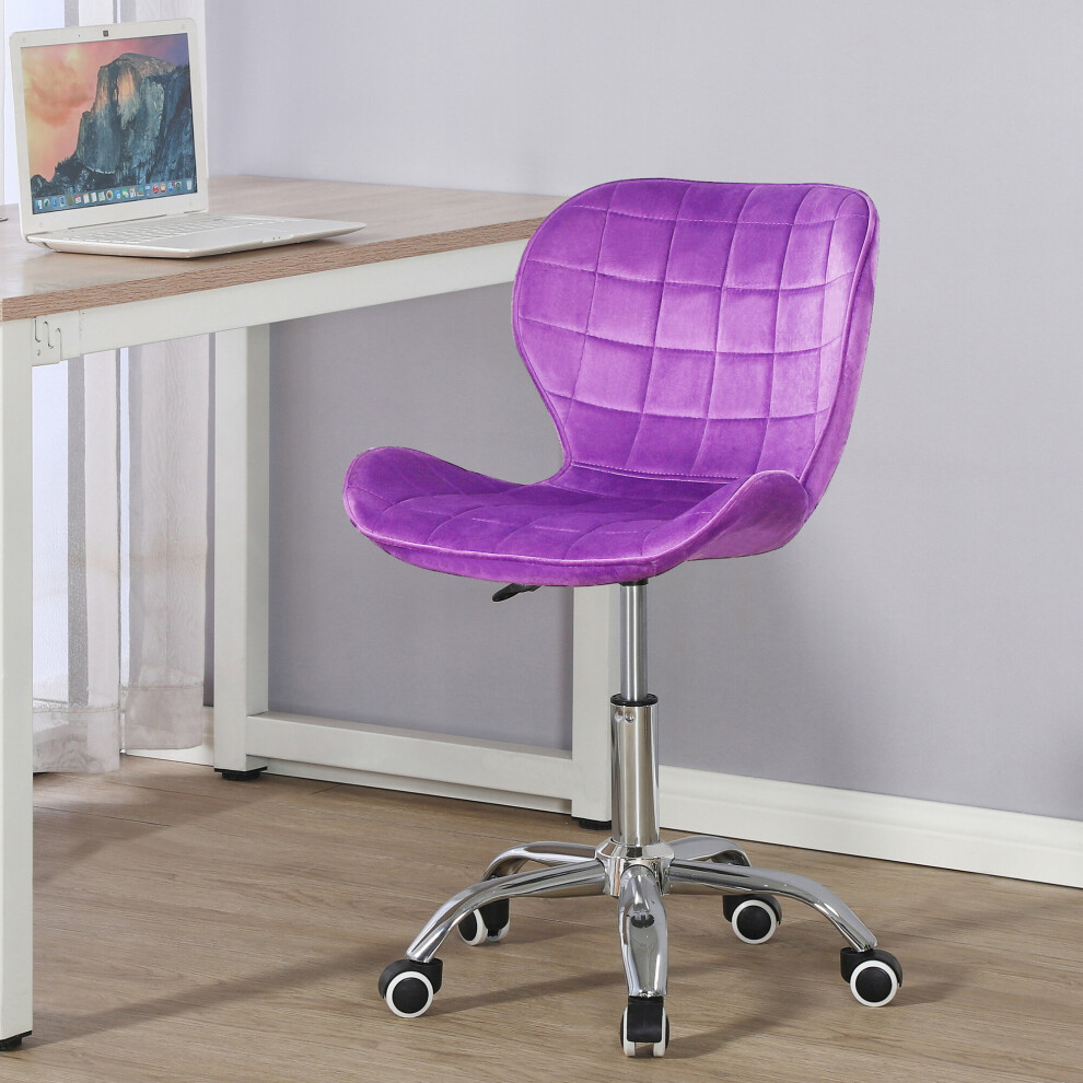 (Purple Velvet) Charles Jacobs Adjustable Swivel Chair | Office Chair With Chrome Wheels