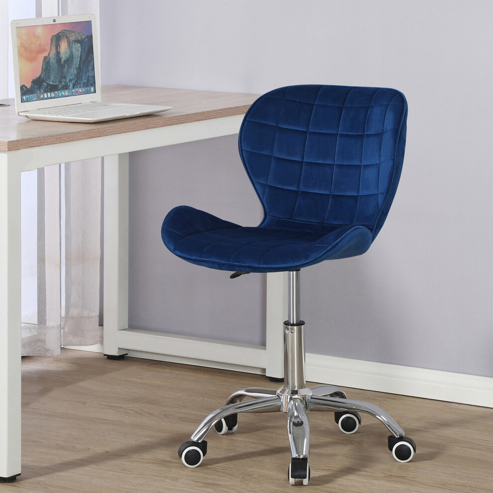 (Blue Velvet) Charles Jacobs Adjustable Swivel Chair | Office Chair With Chrome Wheels