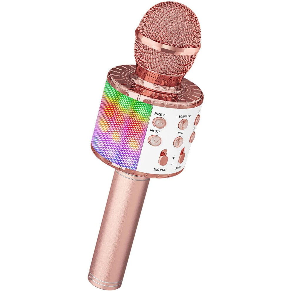 Karaoke Wireless Microphone, Ankuka 4 in 1 Handheld Bluetooth Microphones Speaker Karaoke Machine with Dancing LED Lights, Home KTV Player Compatible