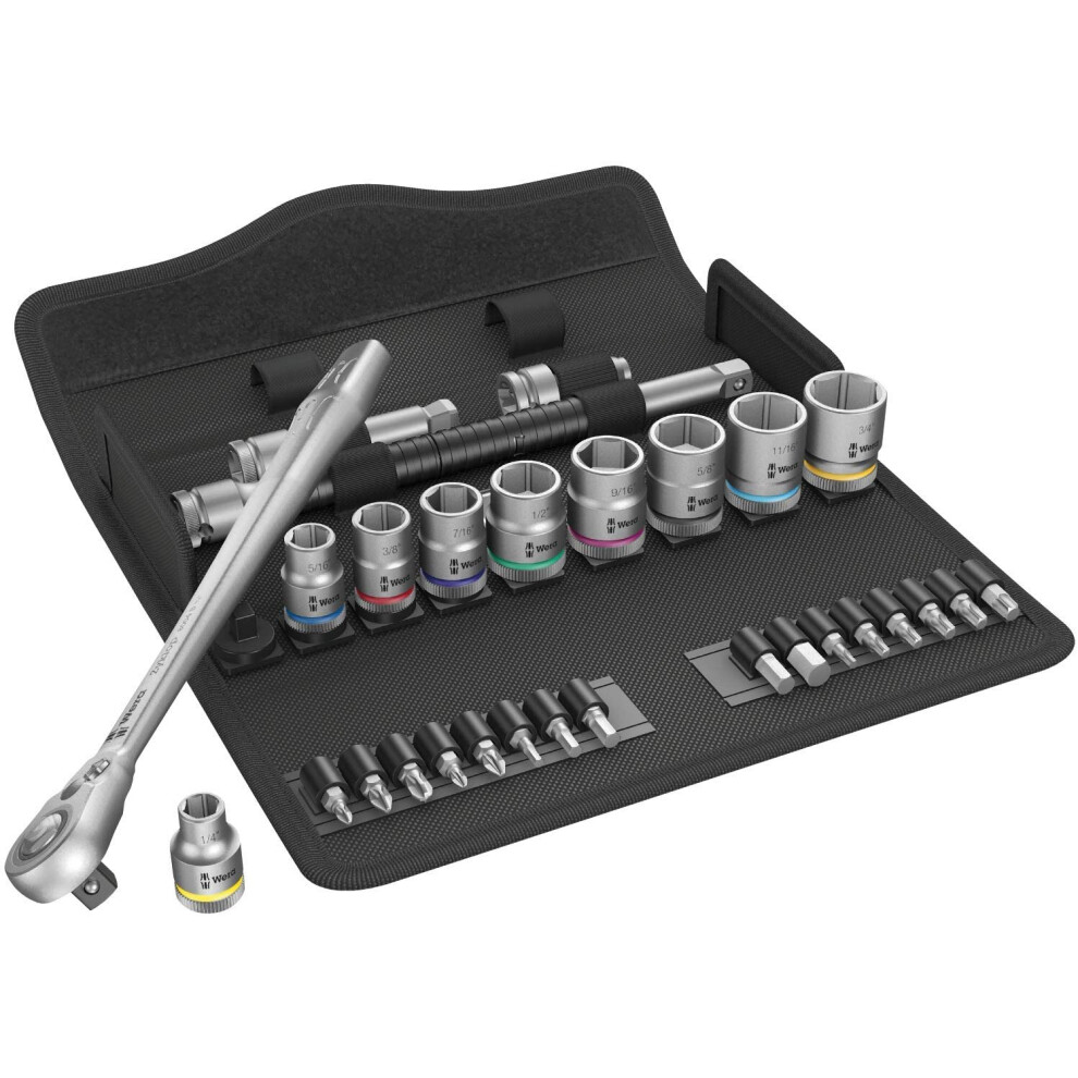 Wera 05004050001 8100 SB 10 Zyklop Metal Ratchet Set with push-through square, 3/8" drive, imperial, 29 pieces