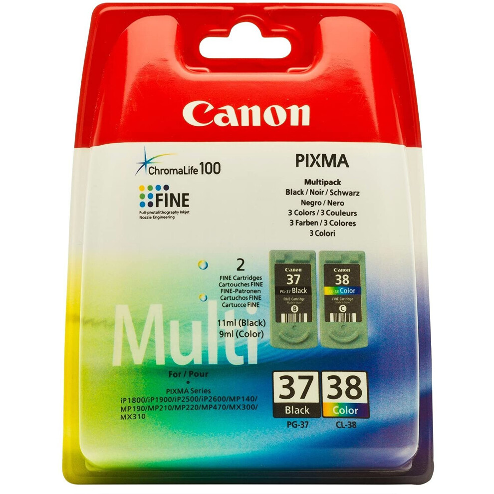 Canon Pg37/ Cl38 Ink Cartridge Bundle Pack - Black/Colour
