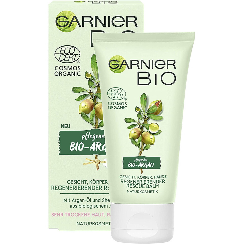 Garnier Organic Regenerating Argan Rescue Balm, Natural Cosmetics, Care and Hand Cream with Argan Oil and Shea Butter, 50 ml