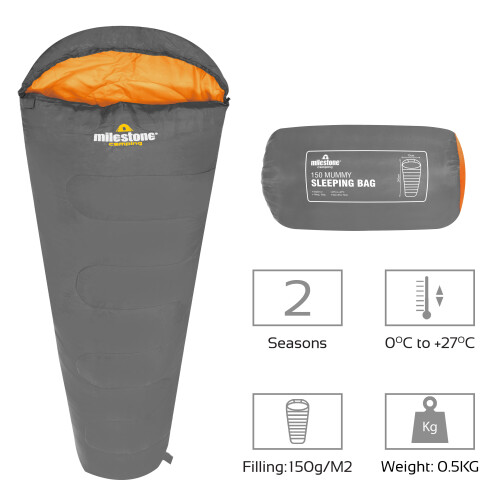 Milestone 27000 Single Mummy Sleeping Bag | 2 Season Sleeping Bag 1