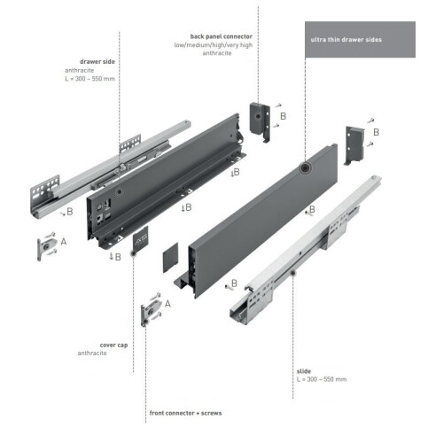 GTV (H167) AXIS PRO drawer system - anthracite - length 500 1