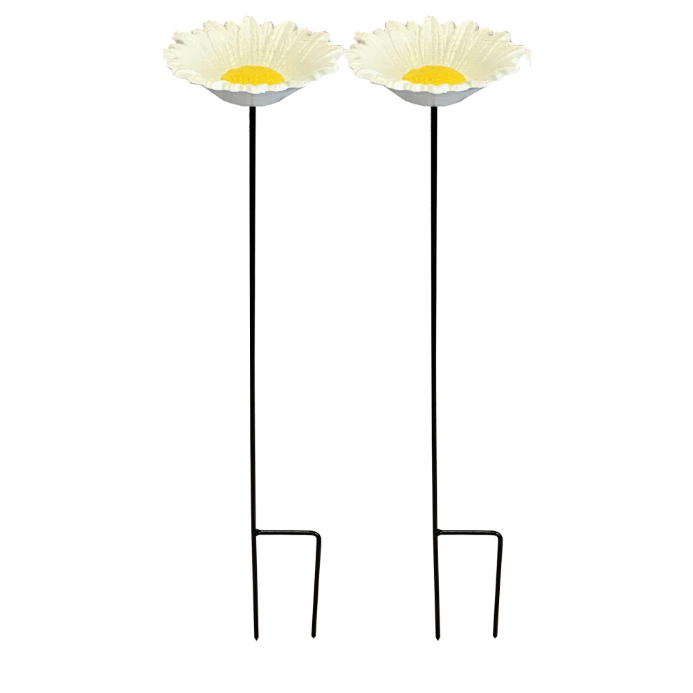 Selections Cast Iron Wild Bird Daisy Flower Dish Bird Feeder (Set Of 2)