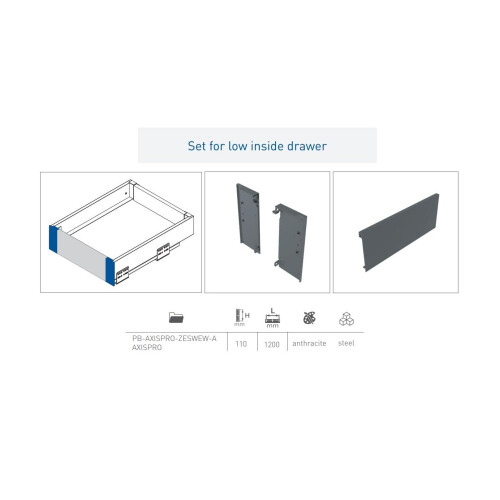 GTV (H167) AXIS PRO INNER drawer system-anthracite-length 450 1
