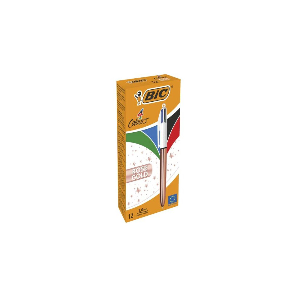 Bic 4 Colour, 1mm Tip Pen Barrel Rose Gold, Pack of 12