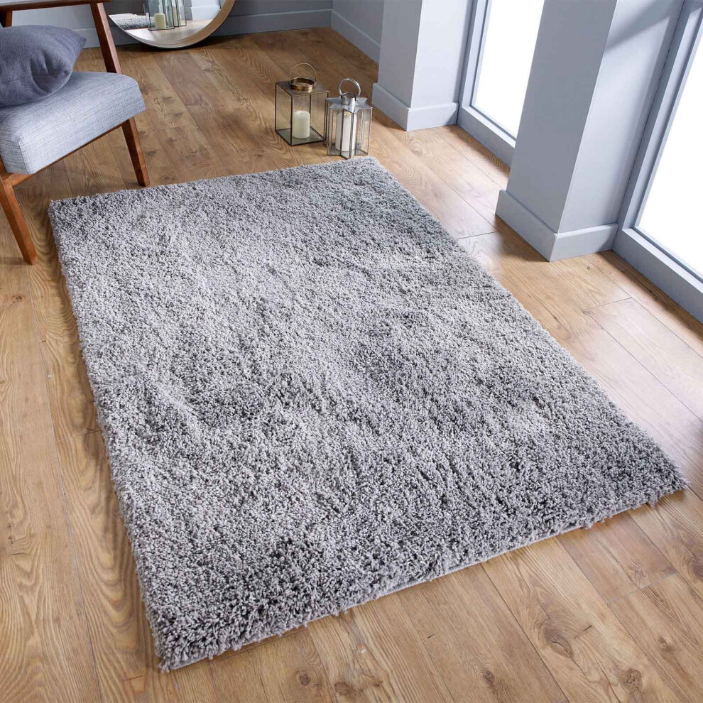 (Grey, 160 x 230 cm) Fluffy Plain SHAGGY Rugs Thick 5cm Shag Pile Small Big XL Large Living Room Rug Bedroom Carpet Mat