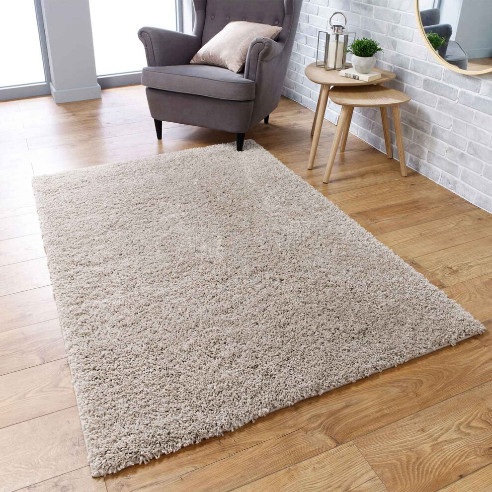 (Light Beige, 60 x 120 cm) Fluffy Plain SHAGGY Rugs Thick 5cm Shag Pile Small Big XL Large Living Room Rug Bedroom Carpet Mat