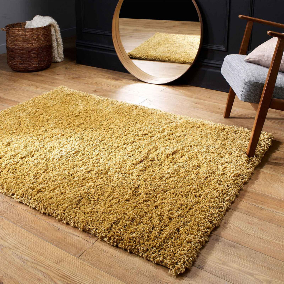 (Gold, 160 x 230 cm) Fluffy Plain SHAGGY Rugs Thick 5cm Shag Pile Small Big XL Large Living Room Rug Bedroom Carpet Mat