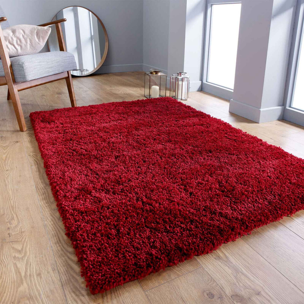 (Red, 60 x 120 cm) Fluffy Plain SHAGGY Rugs Thick 5cm Shag Pile Small Big XL Large Living Room Rug Bedroom Carpet Mat