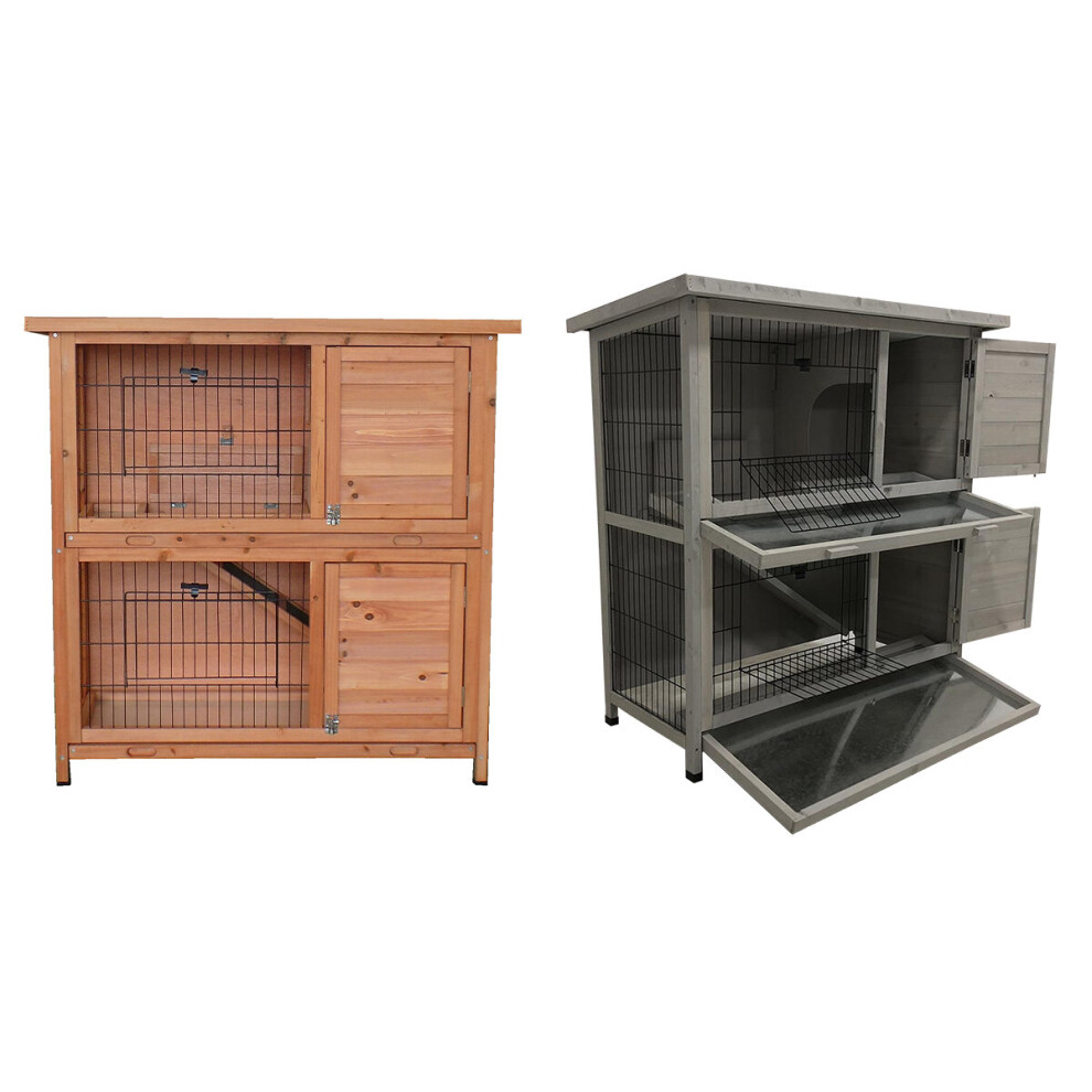 Two Storey Pet Hutch with Tray Natural and Grey Wood