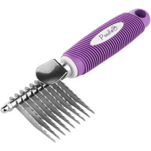 Poodle Pet Dematting Fur Rake Comb Brush Tool with Long 2.5” Steel Safety Blades for Detangling Matted or Knotted Undercoat Hair, Safe Grooming