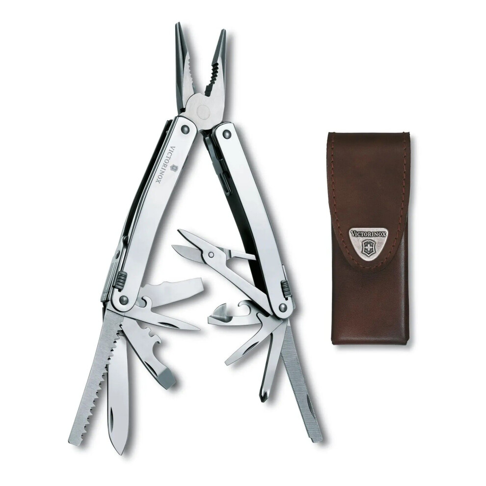 Victorinox Multi-Strumento Swiss Tool Spirit X, 24 Funzioni, Multiuso Con Lama Bloccabile E Pinze A Punta Lunga, Incl. Fodero In Pelle, Argento-image
