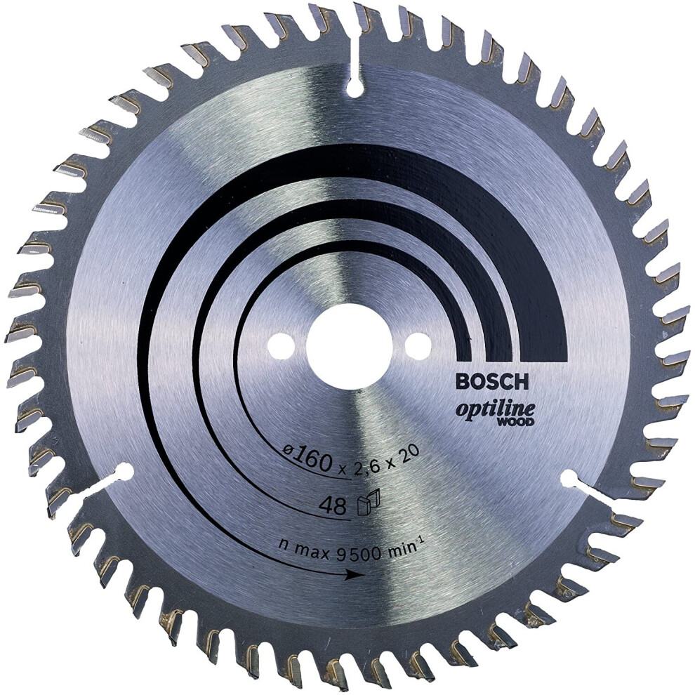 Bosch 2608640732 Optiline Wood Circular Hand Saw Blade, 160mm x 2.6mm x 20mm, 48 Teeth, Silver