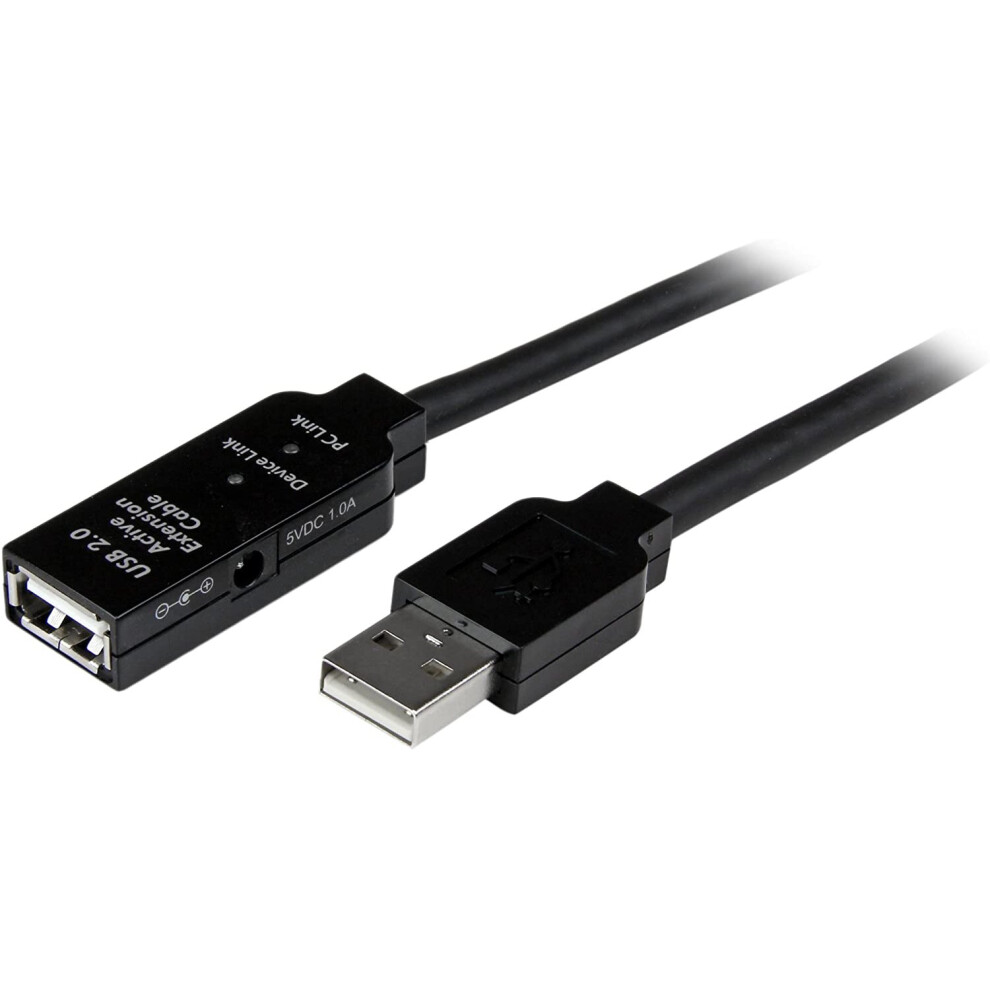 StarTech.com 5m USB 2.0 Active Extension Cable M/F - 5 meter USB A Male to USB A Female USB 2.0 Repeater / Extender Cable - Black - 15ft (USB2AAEXT5M)