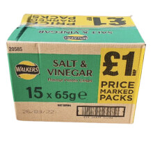 Walkers Salt & Vinegar Crisps FULL CASE OF 15 BAGS x 65g GRAB BAGS SEE DATES