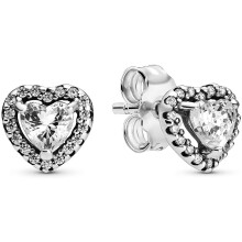 Pandora Jewelry Elevated Heart Stud Cubic Zirconia Earrings in Sterling Silver