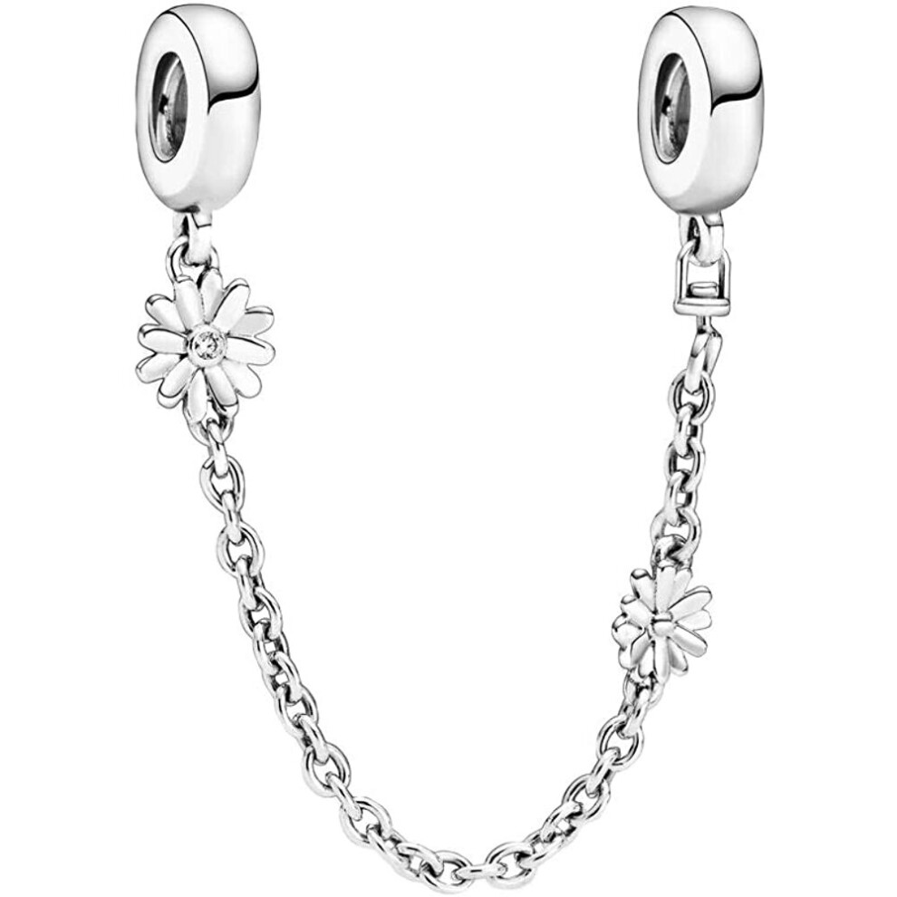 Daisy sterling silver safety chain with clear cubic zirconia