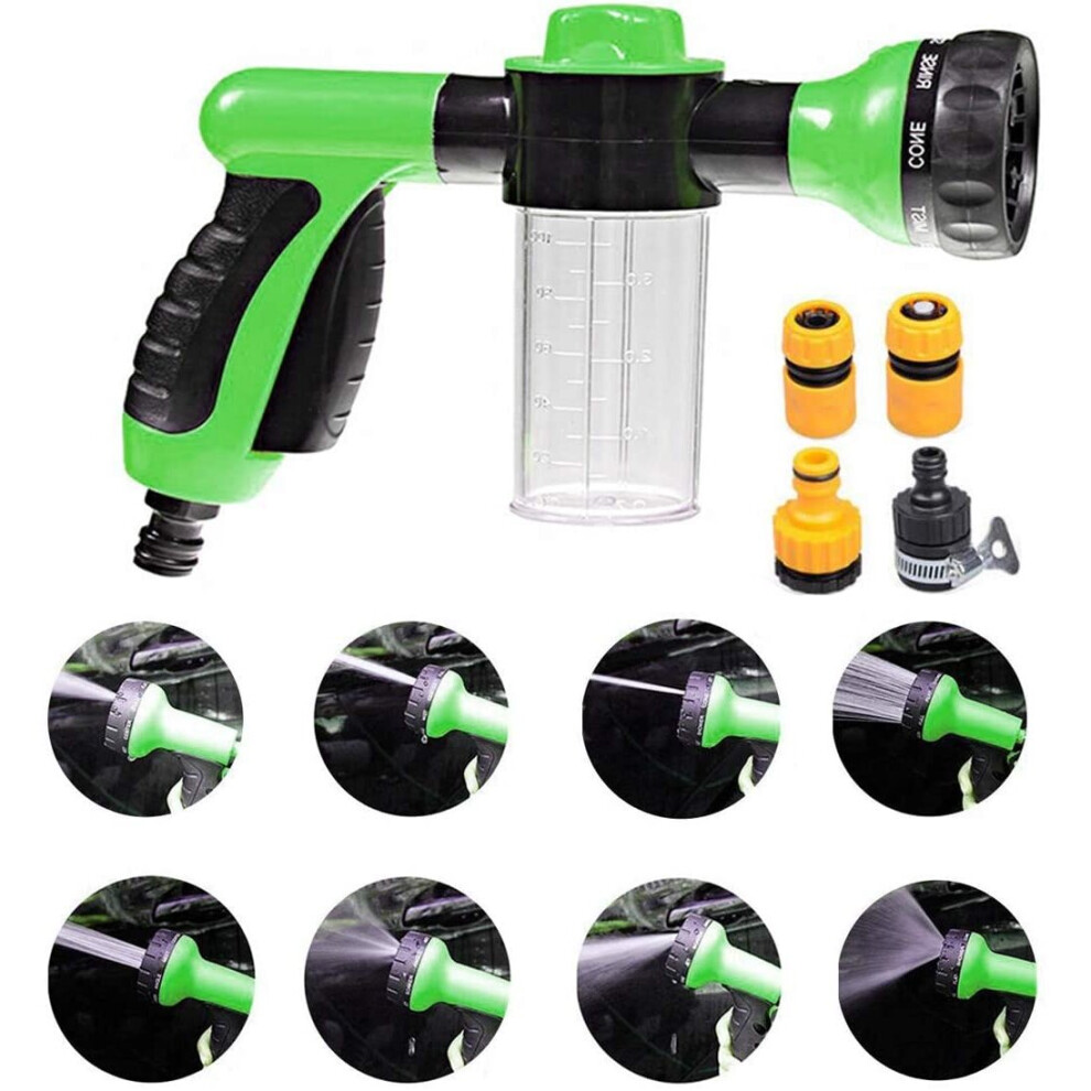 Garden Foam Water Sprayer, 8 Adjustable Patterns Heavy Duty Hose Nozzle Sprayer Gun, Comfort Rubber Grip High Pressure Flow Control Gardening Tool,