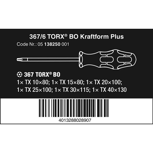 Wera Wera 367/6 TORX® Bore Hole Kraftform Plus screwdriver set with rack, 6pc, 05138250001 1