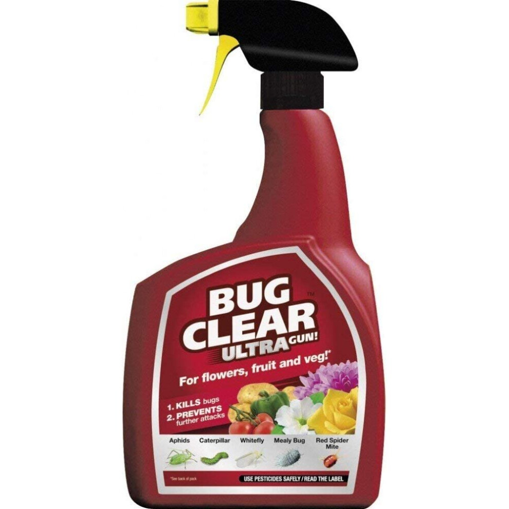 1 litre Bug Clear Ultra Spray Bottle, For Flowers, Fruit & Veg, Kills Bugs & Prevents further attacks