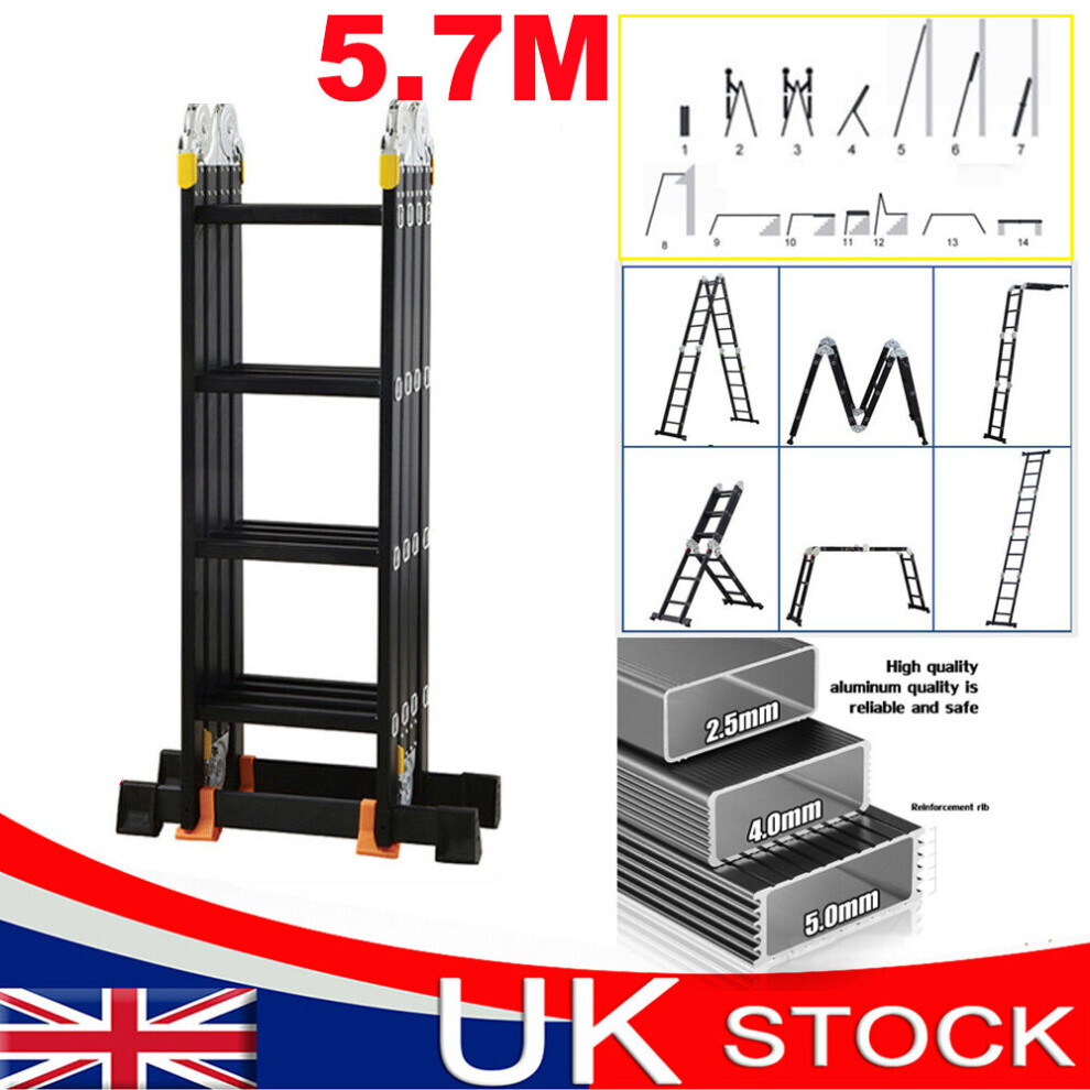 5.7M 14 Way Combination Folding Ladder  Multi-Purpose Platform Ladder