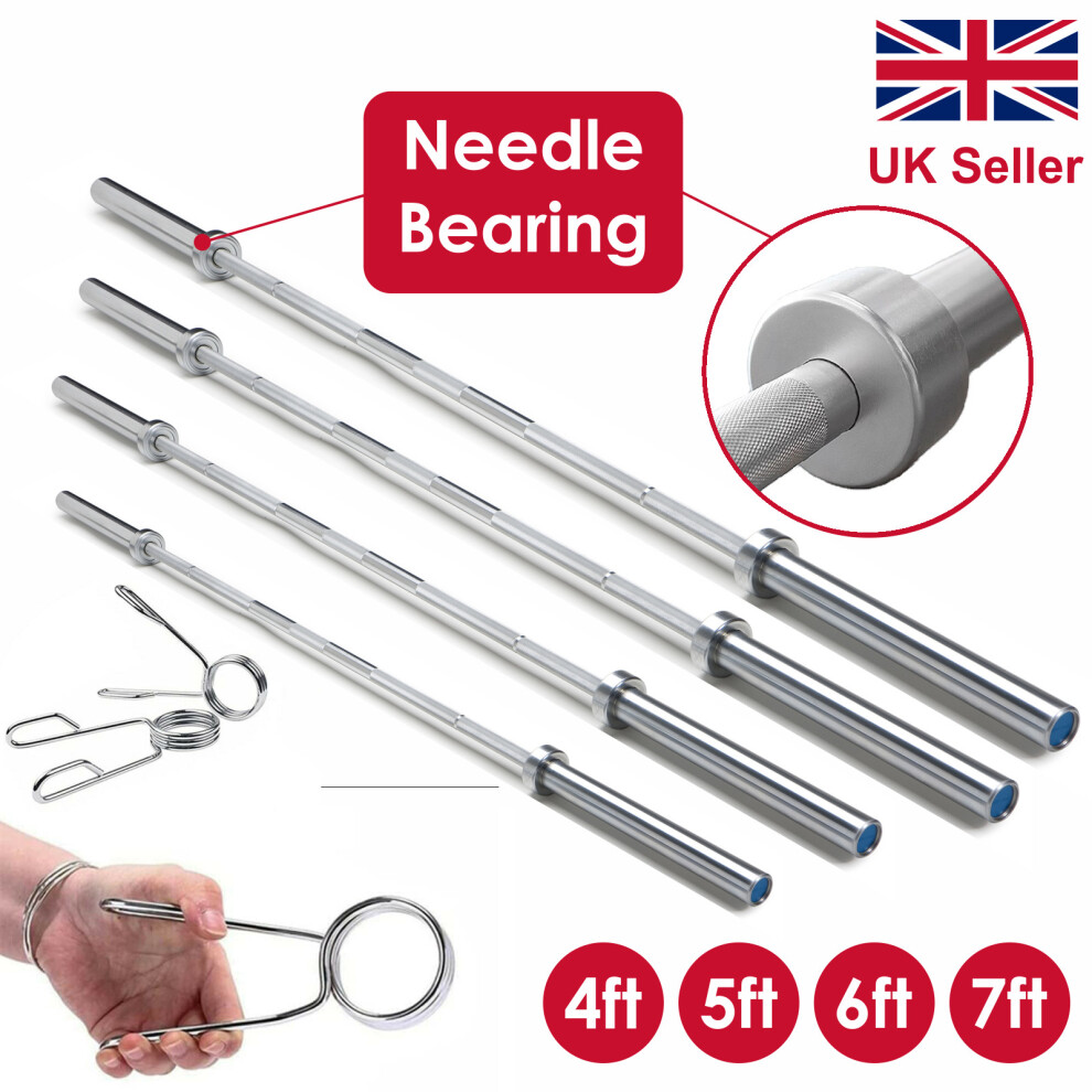 Fk Sports (5Ft) Olympic Barbell Bar 2" Spring Clips Gym Weight Lifting Fitness 4Ft 5Ft 6Ft 7Ft
