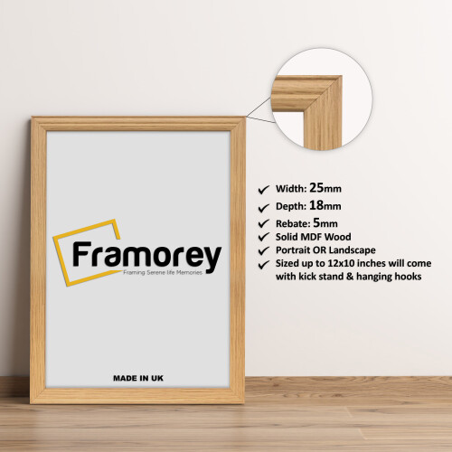 (16x12 Inch) Oak Picture Frame / LW Style Wall Art Frame / Modern Photo Frames