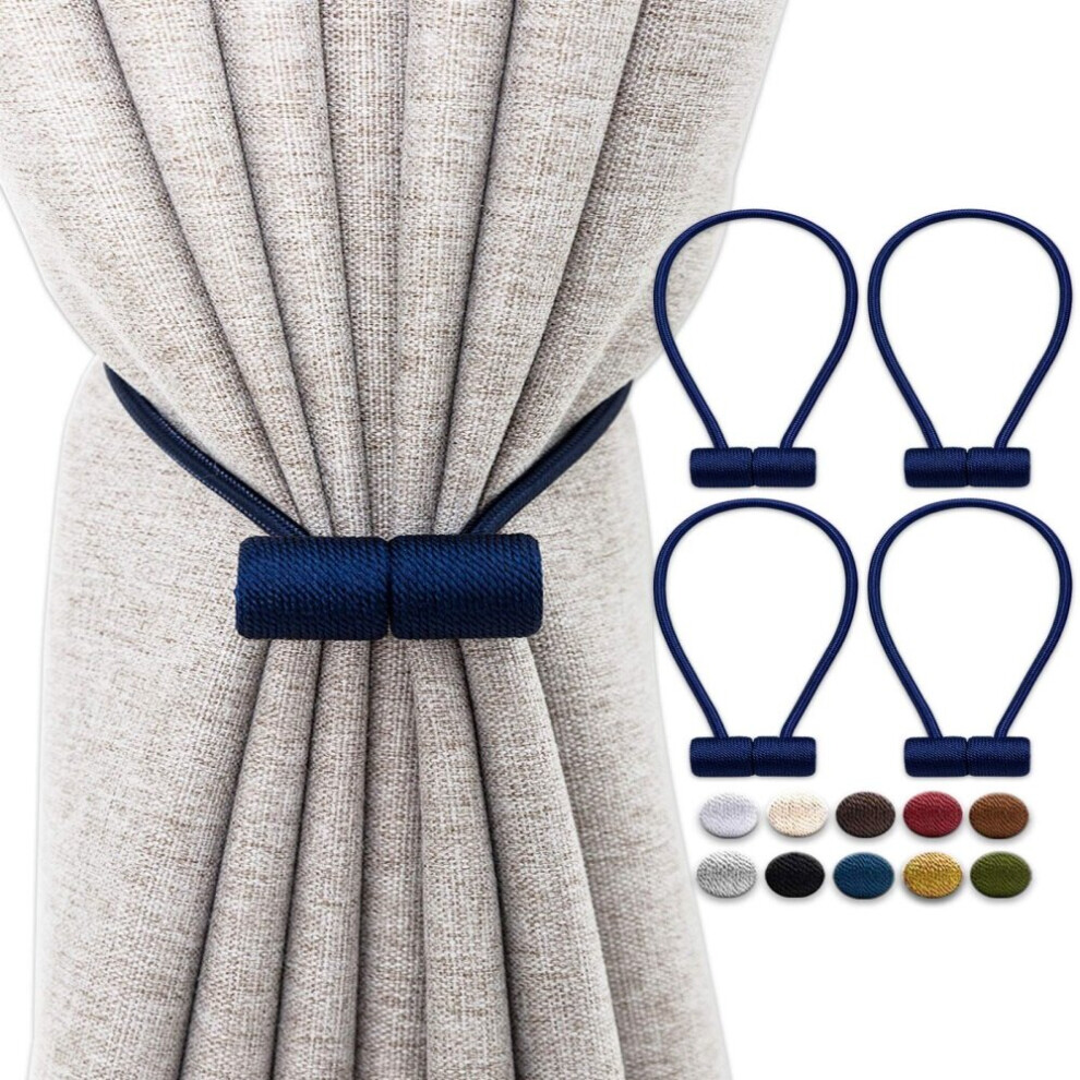 (Navy Blue) Magnetic Curtain Tiebacks Drapery Tiebacks Upgraded 4 Pack 16 Inch Decorative Curtain Holdback Curtain Clip Buckle for Blackout