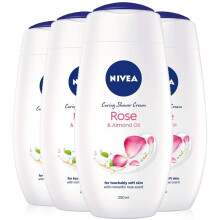 NIVEA Indulgent Moisture Rose Shower Cream Pack of 4 (4 x 250ml), Moisturising Shower Gel with Almond Milk, Luxurious Body Wash for Women, Body Wash