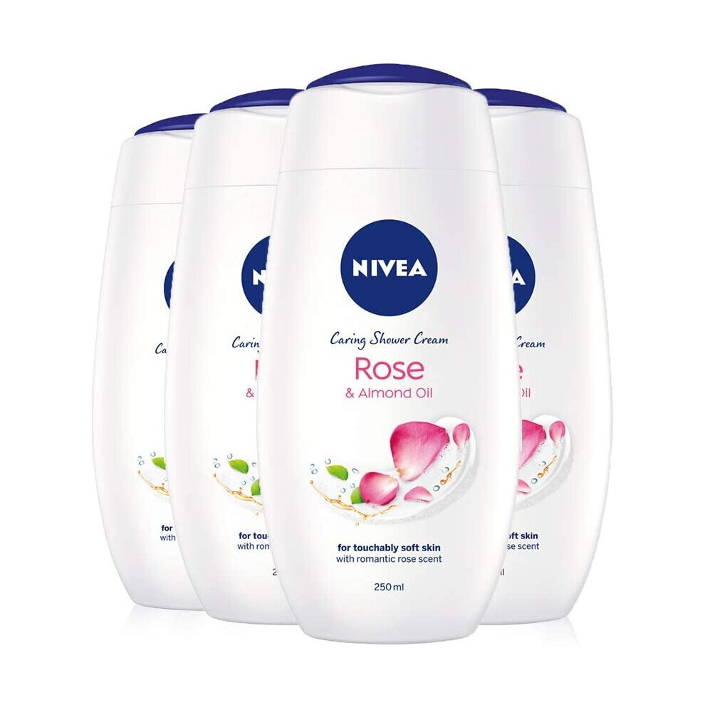 NIVEA Indulgent Moisture Rose Shower Cream Pack of 4 (4 x 250ml), Moisturising Shower Gel with Almond Milk, Luxurious Body Wash for Women, Body Wash