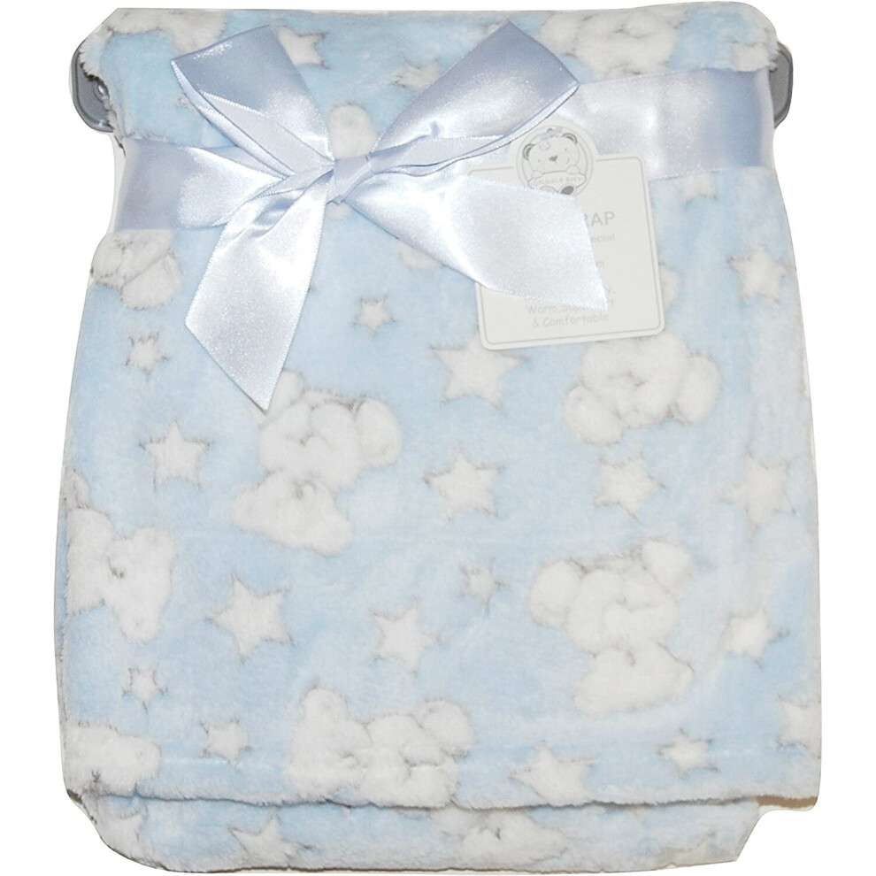 Baby Boy Soft Fleece Wrap Blanket Pram Cot Crib Moses Basket Teddy Blue Snuggle Baby