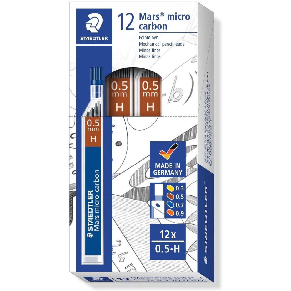 Staedtler Mars Micro 0.5 mm H Refill Lead for Mechanical Pencils (Pack of 12 Tubes of 12 Leads = 144 Leads)