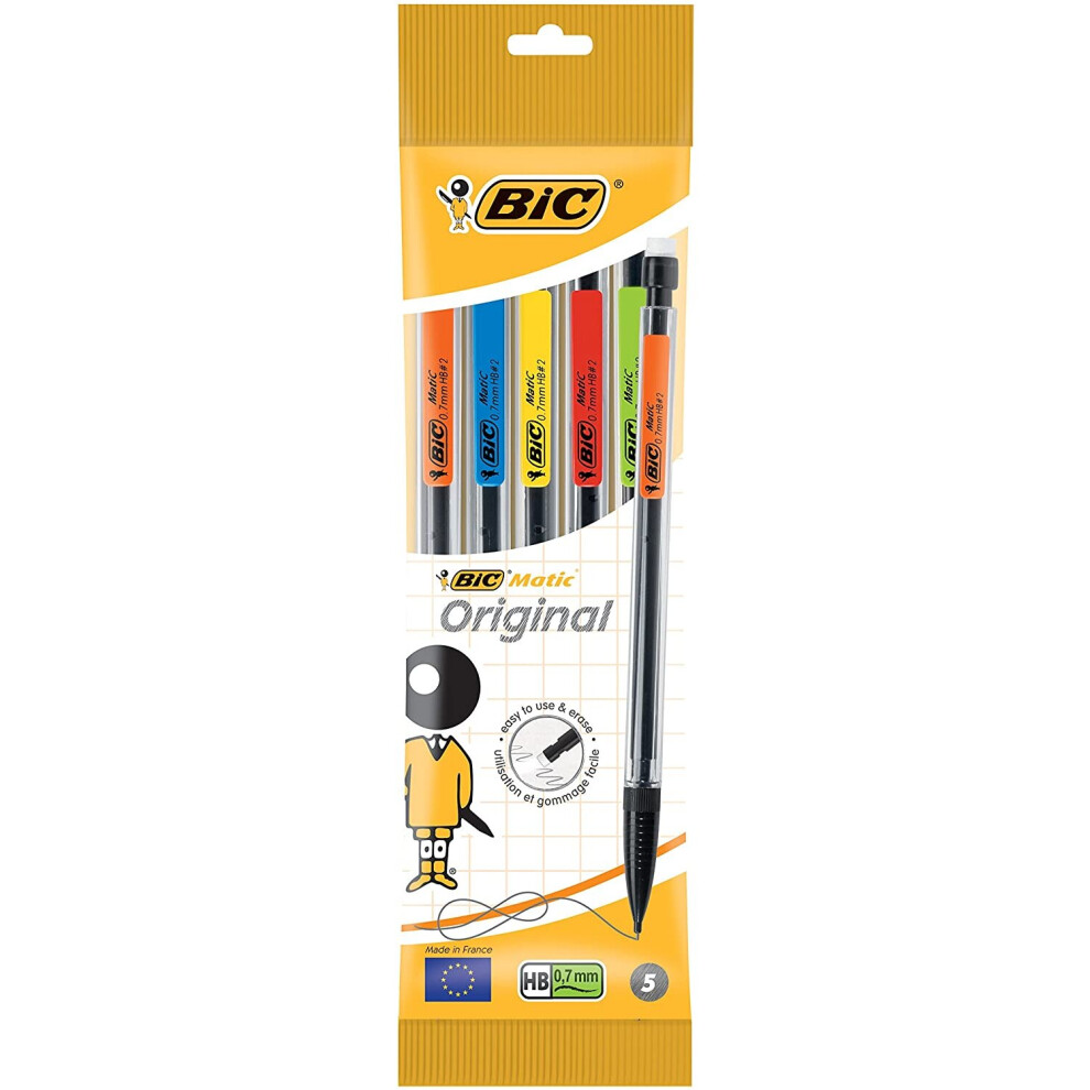 BIC Matic Original 0.7mm Mechanical Pencils 5 Pack, black