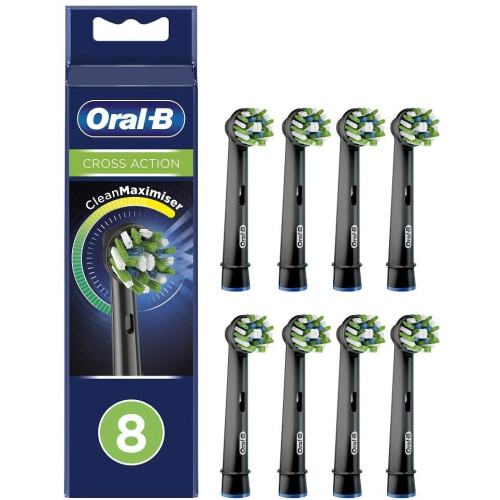 Oral-B CrossAction Replacement Toothbrush Head Black Edition with CleanMaximiser Technology, Pack of 8 Counts
