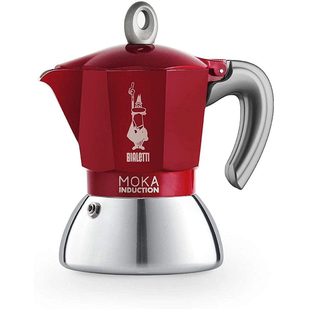 Bialetti New Moka Induction Induction Coffee Maker, 2 Cups, 90 milliliters, Aluminium, Red