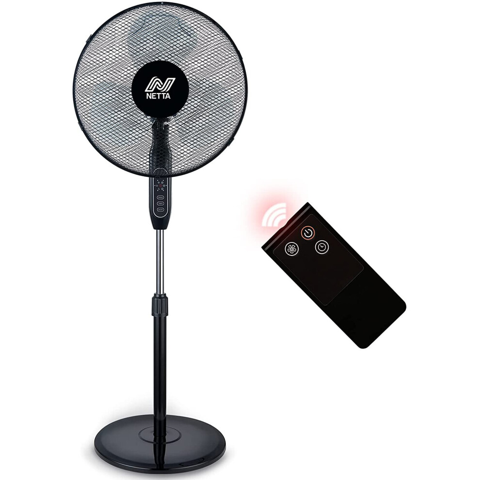 NETTA 16" Pedestal Fan with Timer and Remote Control - Black