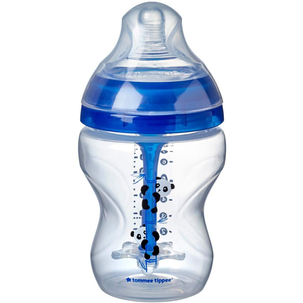 Tommee Tippee Advanced Anti-Colic Baby Bottle Super Soft Teat 0+ Months 260ml Blue with Decorations