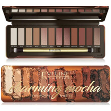 Eveline Cosmetic Nude Eyeshadow Palette Charming Mocha | 12 Warm Chocolate Colours Eye Make Up Set | Matt Shimmer Neutral Eyeshadows | Highly