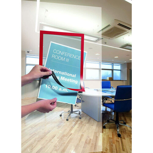 Durable DURAFRAME® Self-Adhesive Magnetic Frame, A4 Format in Red, Pack of 2 Frames, Document Frame for Professional Internal Signage 1
