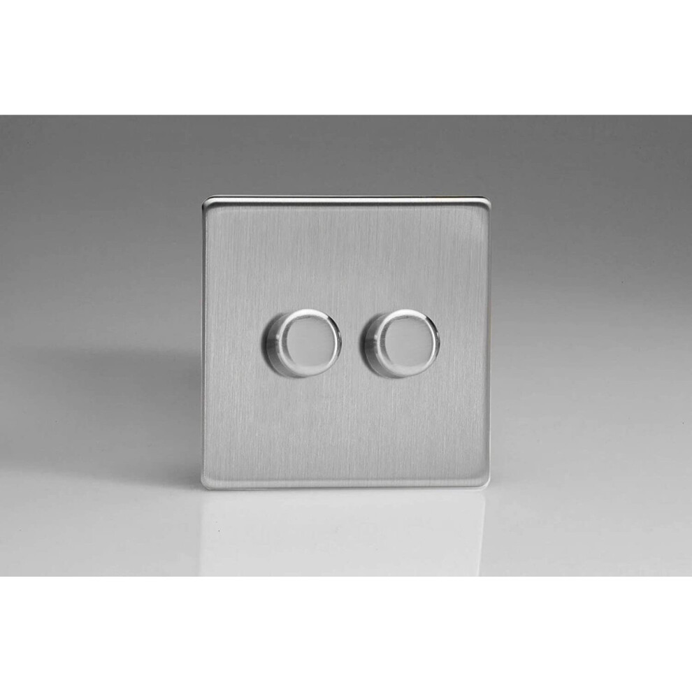 Varilight Jdsp252s Leading & Trailing Edge Brushed Steel 2 Gang 5021575161021