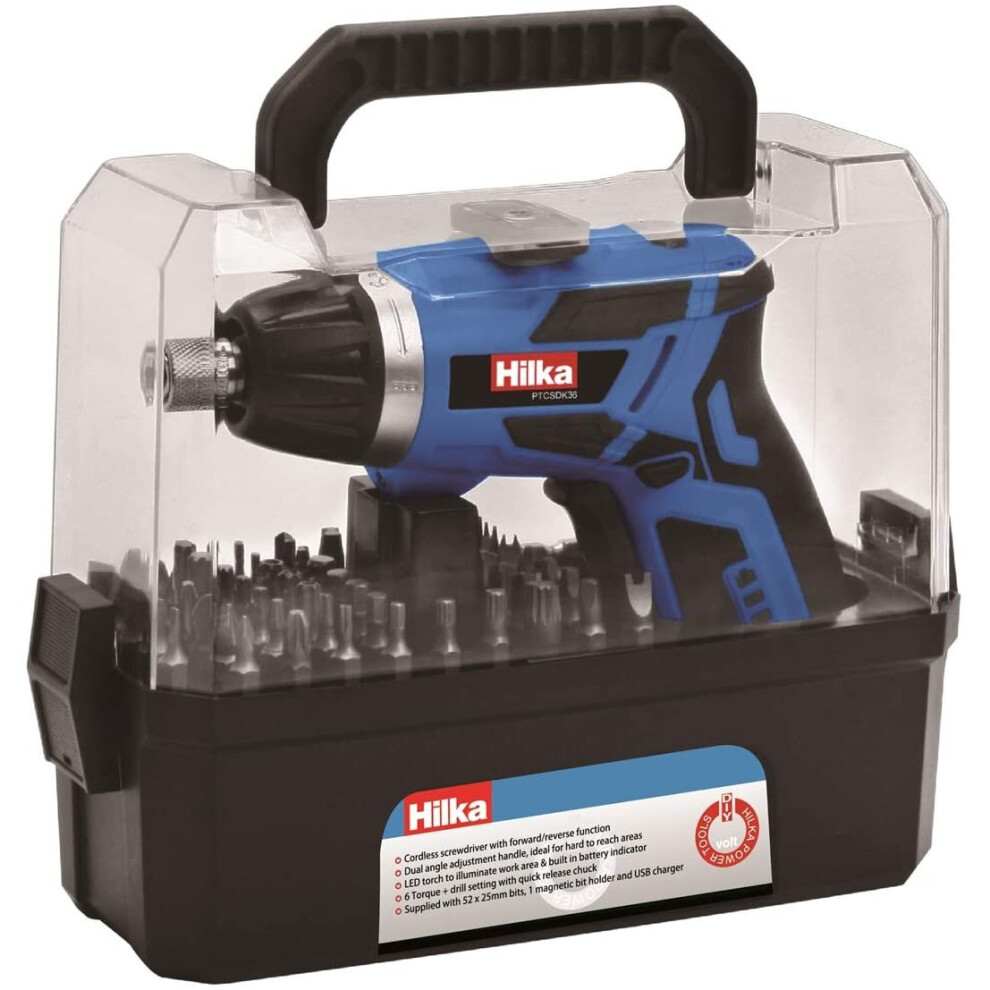 Hilka Tools PTCSDK36 3.6V Li-ion Cordless Screwdriver Kit, Blue