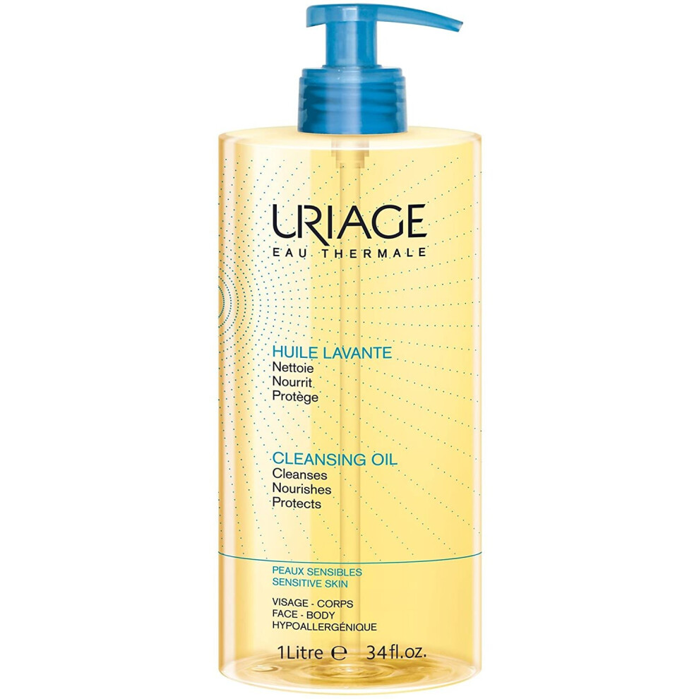 Uriage Cleansing Oil For Sensitive Skin - 1 Litre, Soap-Free & Hypoallergenic Face & Body Cleanser