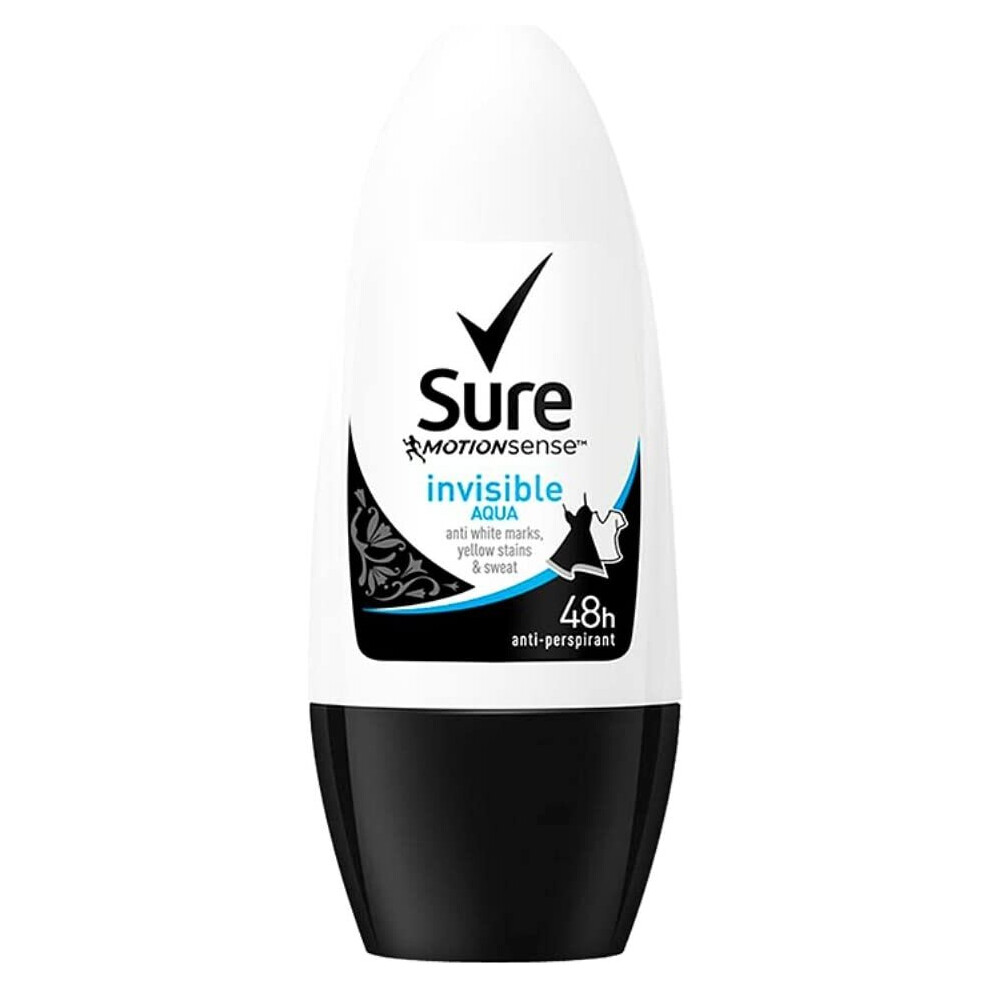 Sure Aqua Crystal Invisible Anti-Perspirant Roll On for Women, 50ml