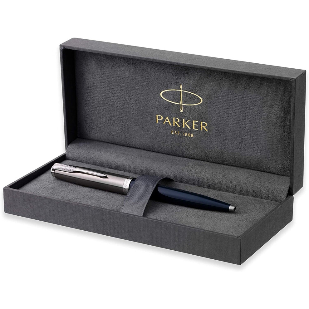 Parker 51 Ballpoint Pen | Midnight Blue Barrel with Chrome Trim | Medium Point with Black Ink Refill | Gift Box